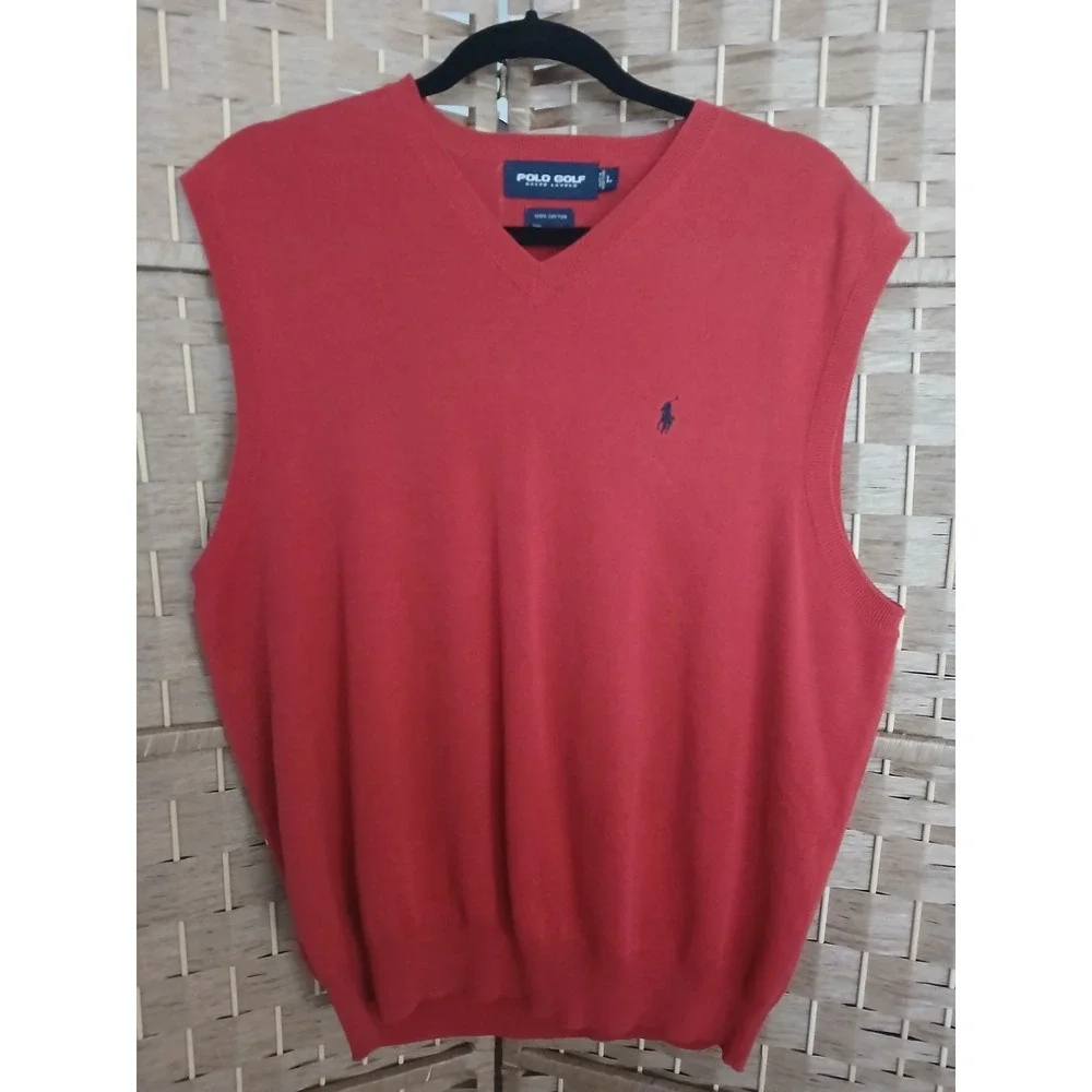 Vtg Polo Golf Ralph Lauren Men's Red Sweater Vest Sz L 100% Cotton Preppy